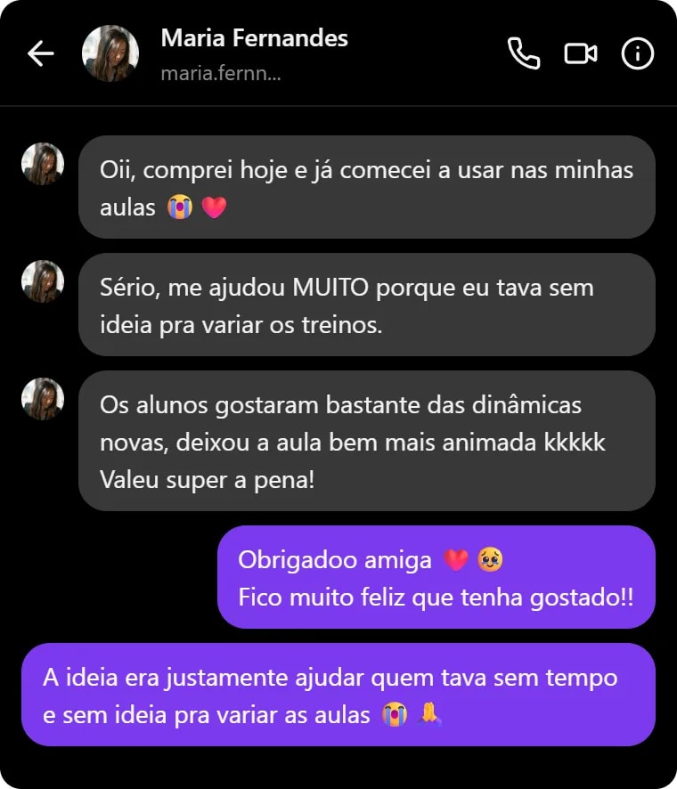 Mensagem de profissional que já aplicou as atividades nas aulas